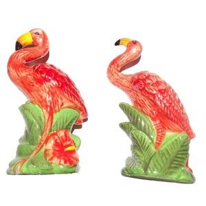 Flamingo Ceramic Salt & Pepper Shakers NWOT 4 Inches Tall Unmarked Stoppers